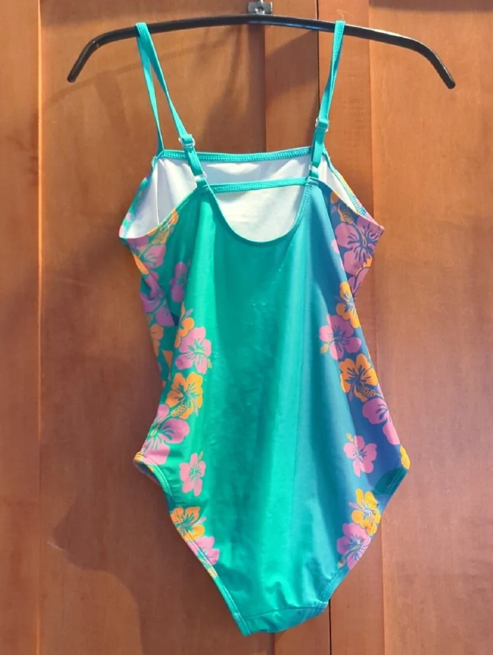Old Navy Teal One-Piece Swimsuit with Pink and Yellow Floral Sides